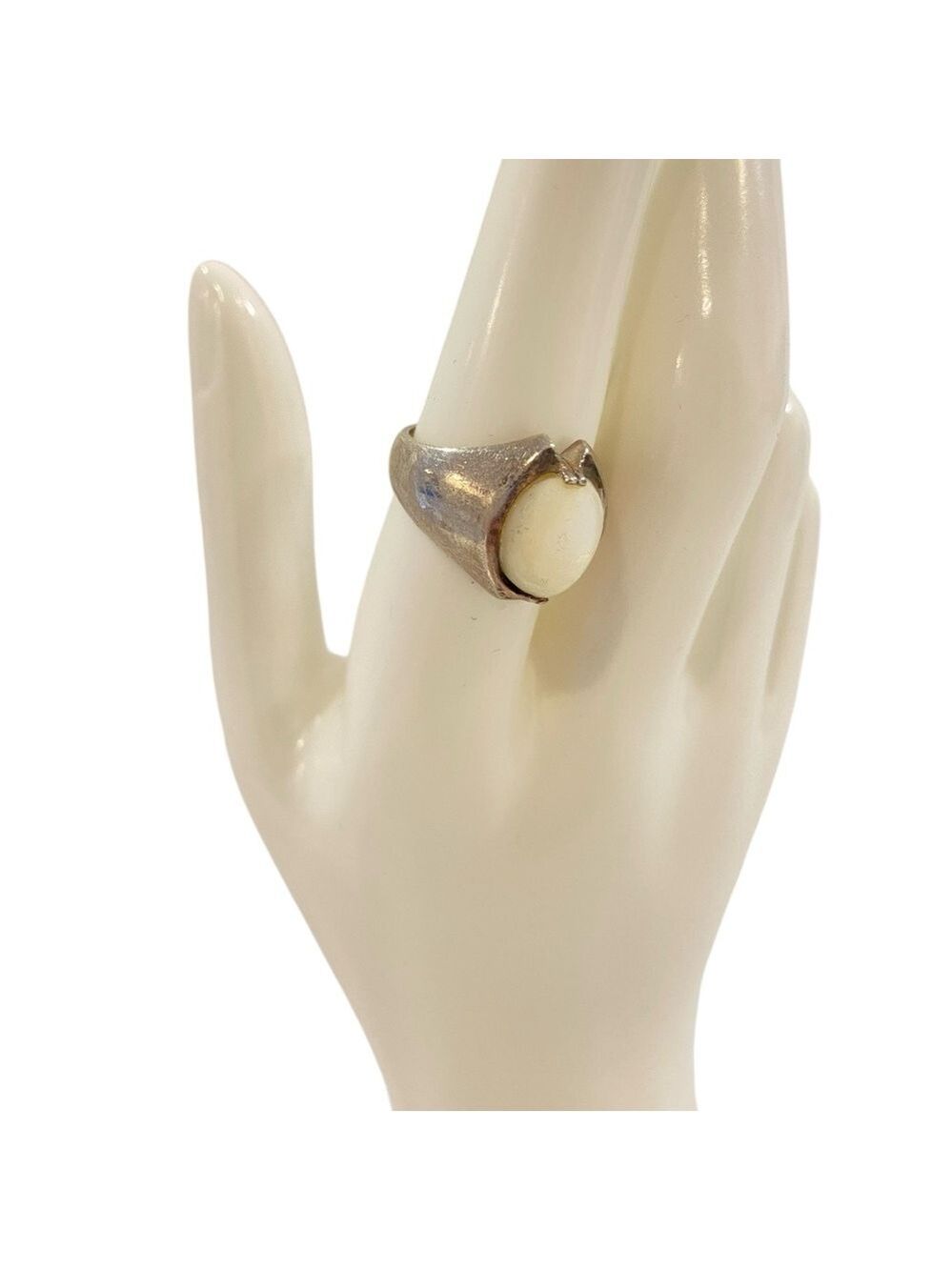 Vintage Brutalist Pearl Sterling Silver Ring Size 8 Mid Century Modern Jewelry